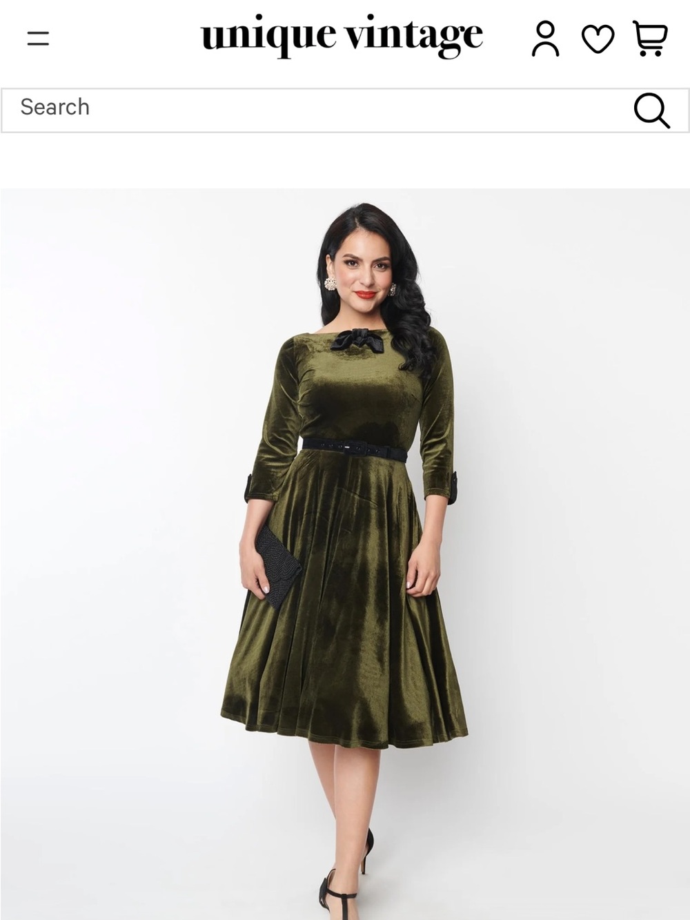 Unique Vintage Devon Green Velvet Swing Dress XL 14 NWT